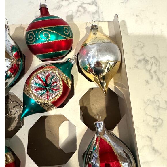Vintage mercury glass hand blown Christmas ornaments x6 mid century - Picture 3 of 14